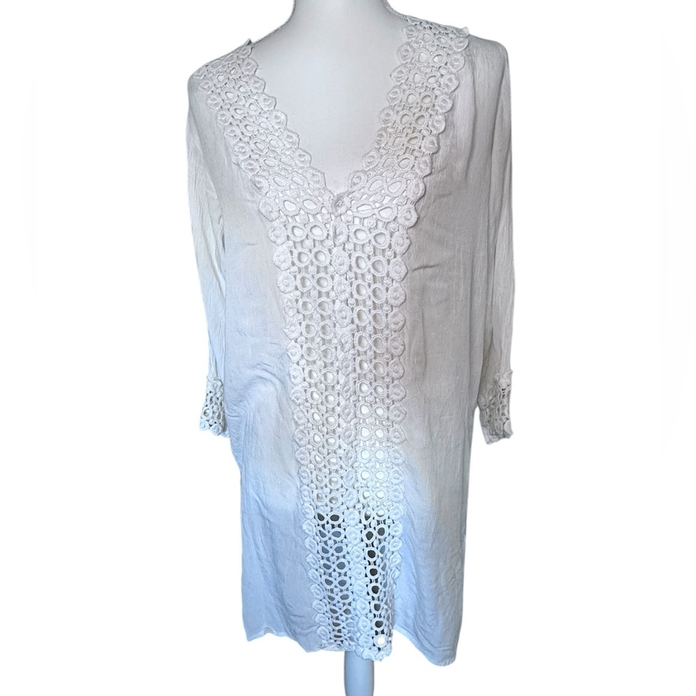 NWT Salty Lemon white crochet lace trim swim cover-up